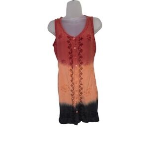Mamta‎ Embroidered Dress Sleeveless Button Front Tie Back Bohemian One Size